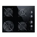 Vista superior do cooktop com 3 bocas pequenas e 1 boca grande, grades individuais, botões posicionados na parte lateral direita.