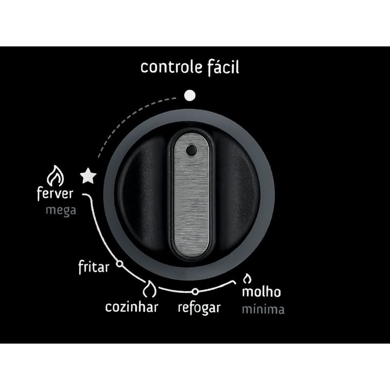 Botão do cooktop, que contém legenda em seu entorno para controle da intensidade da chama.