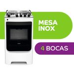 Imagem ilustrativa do fogão informando sobre sua mesa de inox e 4 bocas