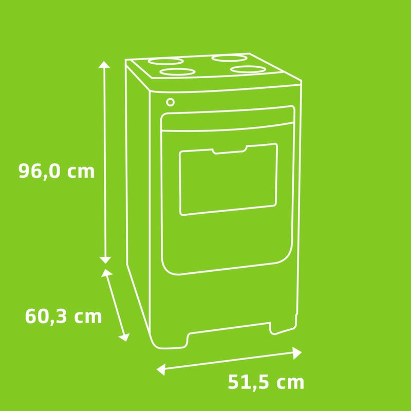 Imagem ilustrativa das dimensões do fogão 4 bocas branco