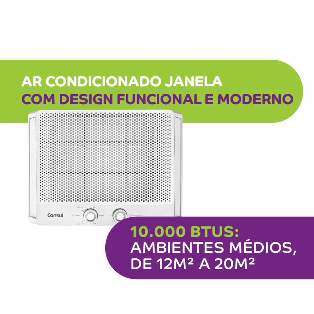 R$ 400 OFF  no Ar condicionado janela 10000 BTUs Consul frio com design moderno - CCB10EB