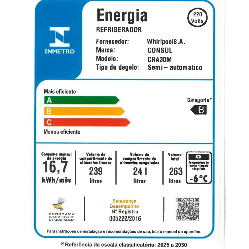 Consul_Geladeira_CRA30MB_Selo_Inmetro_220v