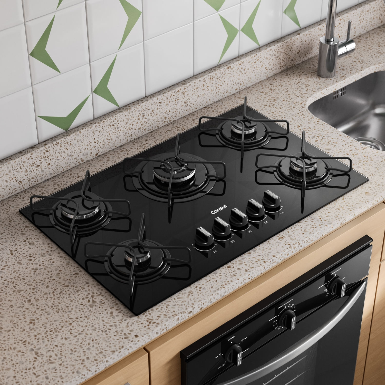 Cooktop 5 Bocas a Gás Consul com Queimadores Especiais e Mesa de Vidro ...