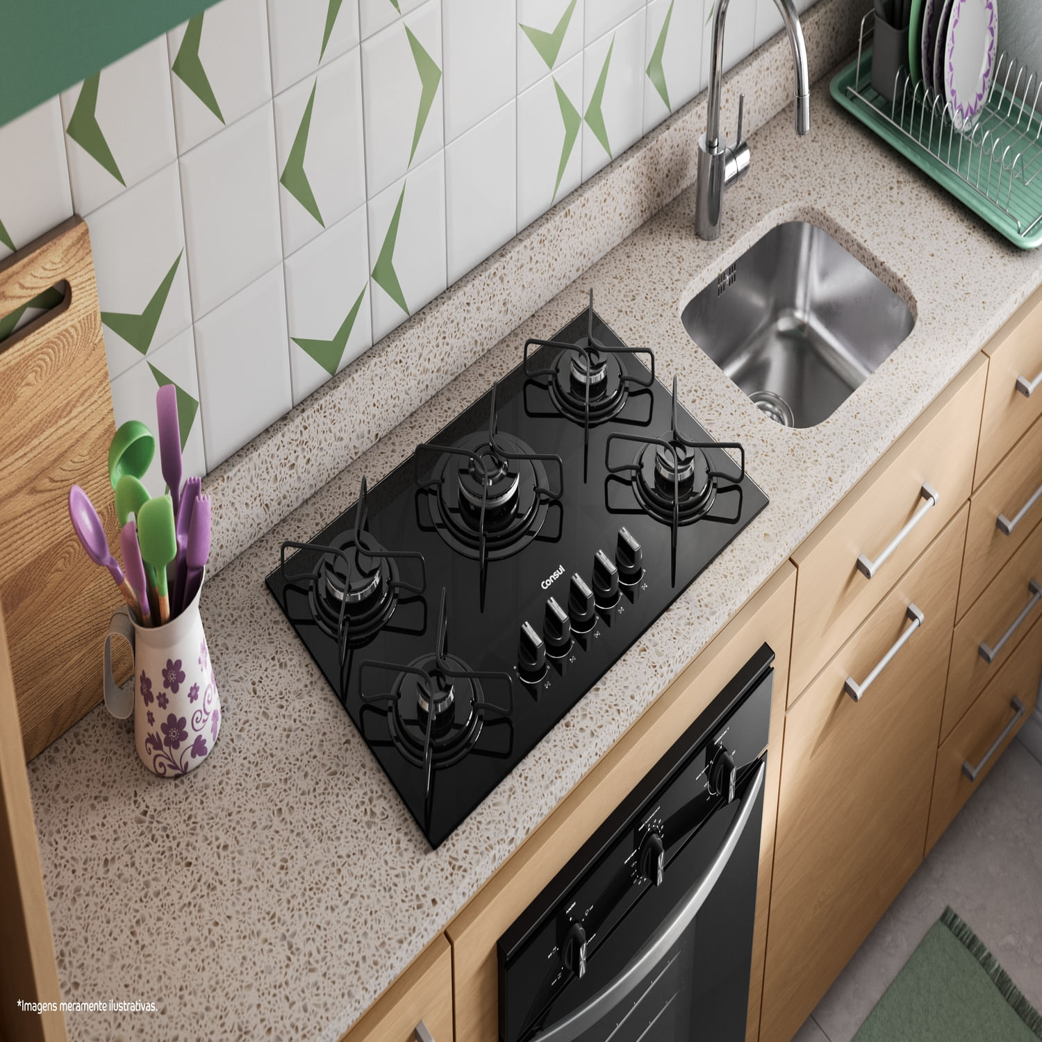 Cooktop 5 Bocas a Gás Consul com Queimadores Especiais e Mesa de Vidro ...