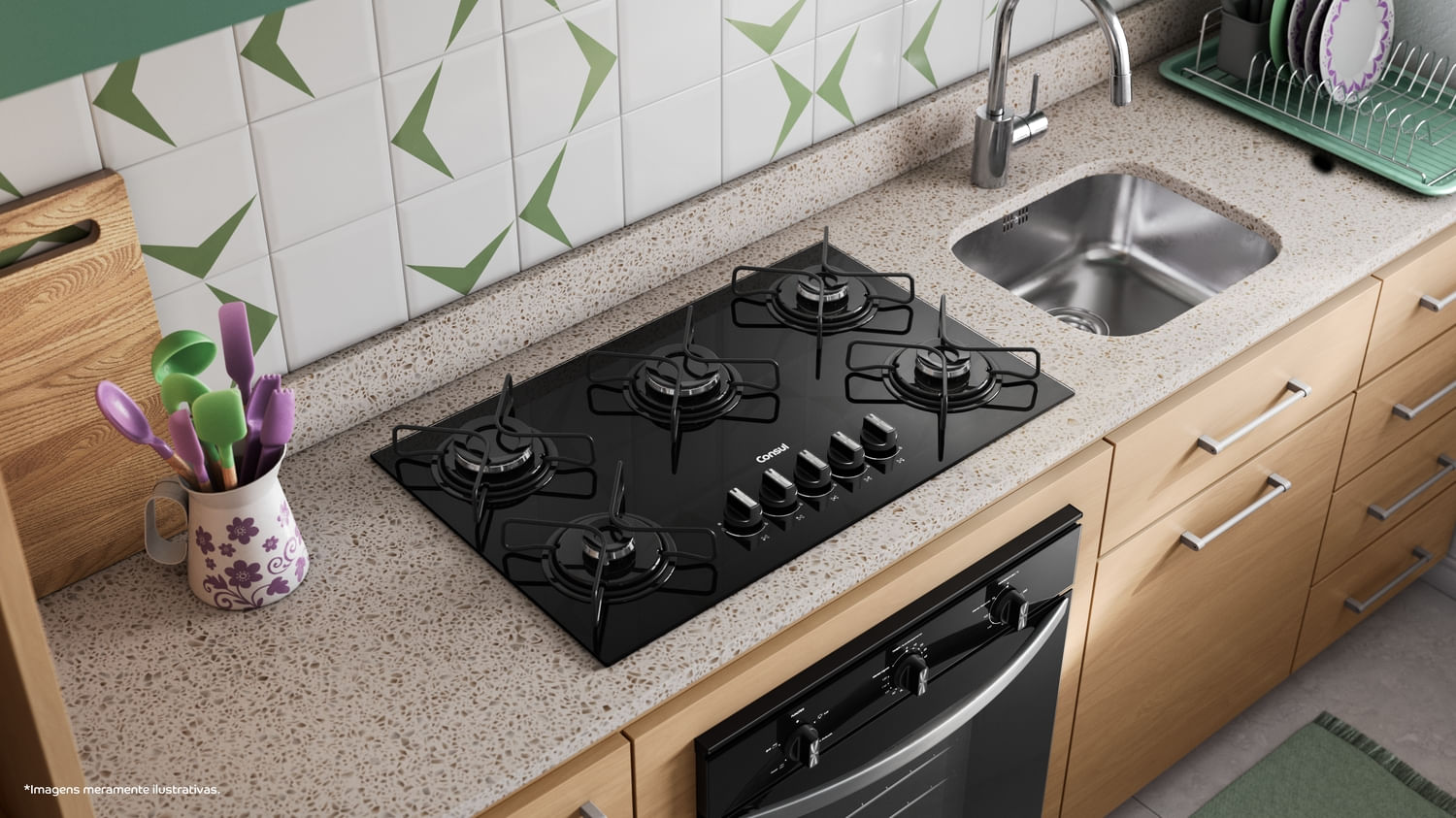 Cooktop 5 Bocas a Gás Consul com Grades Estáveis e Mesa de Vidro ...