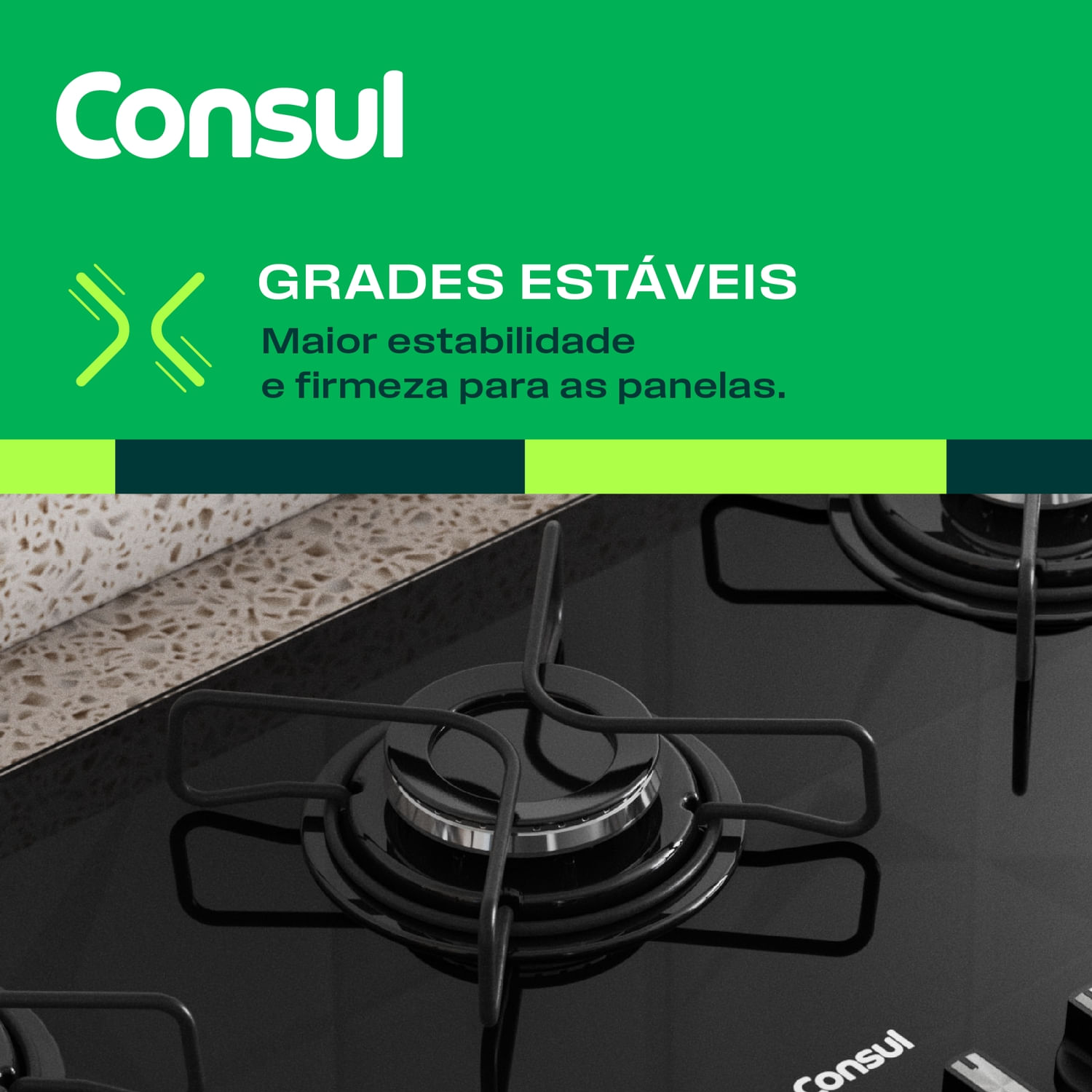 Cooktop 5 Bocas a Gás Consul com Grades Estáveis e Mesa de Vidro ...