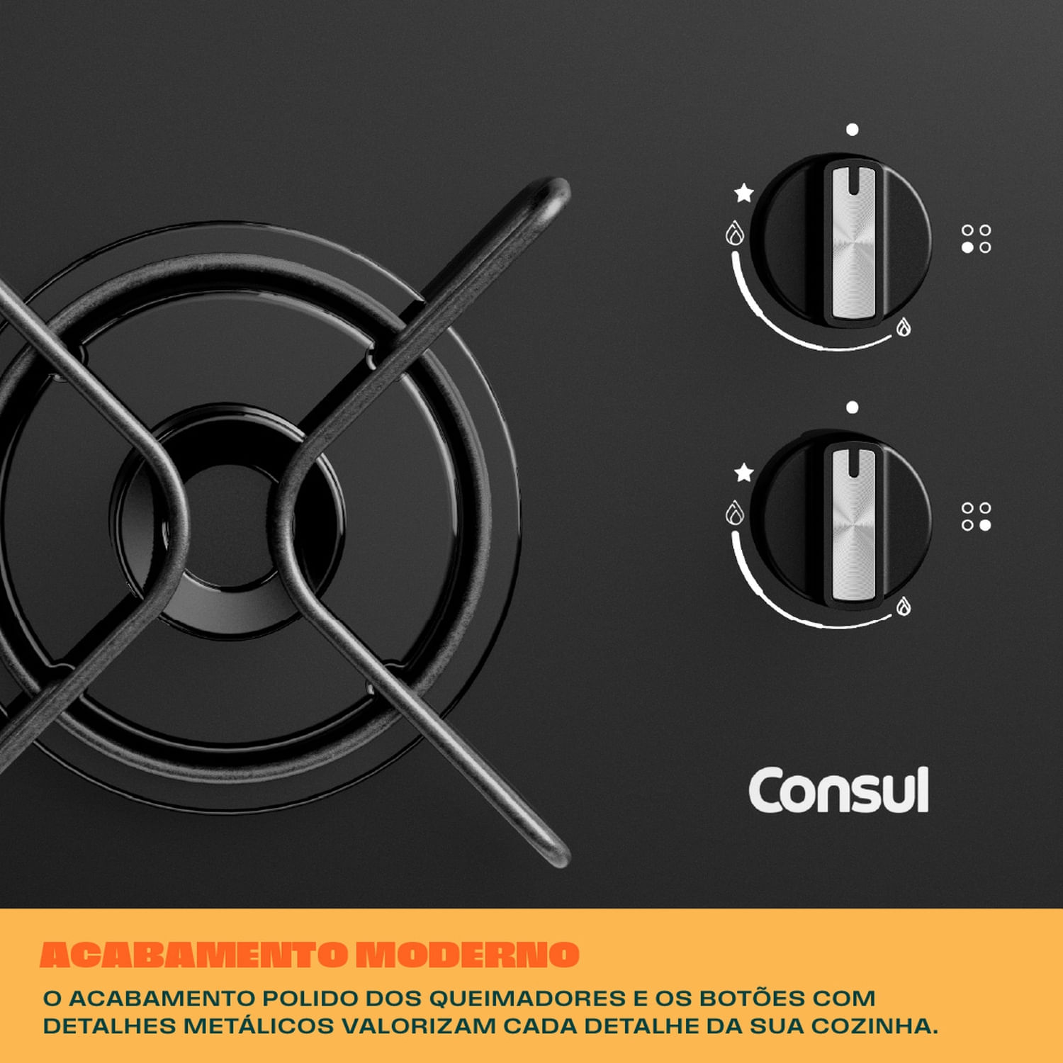 Cooktop 4 Bocas a Gás Consul com Grades Estáveis e Mesa de Vidro ...